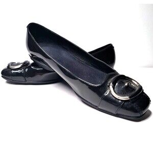 Cole Haan Nike Air Collab Shoes Womens Size 7AA Black Patent Leather Slip Shoe